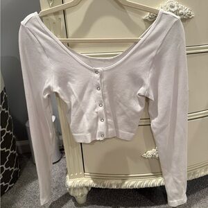 White Ribbed Button-Up Women's Top
